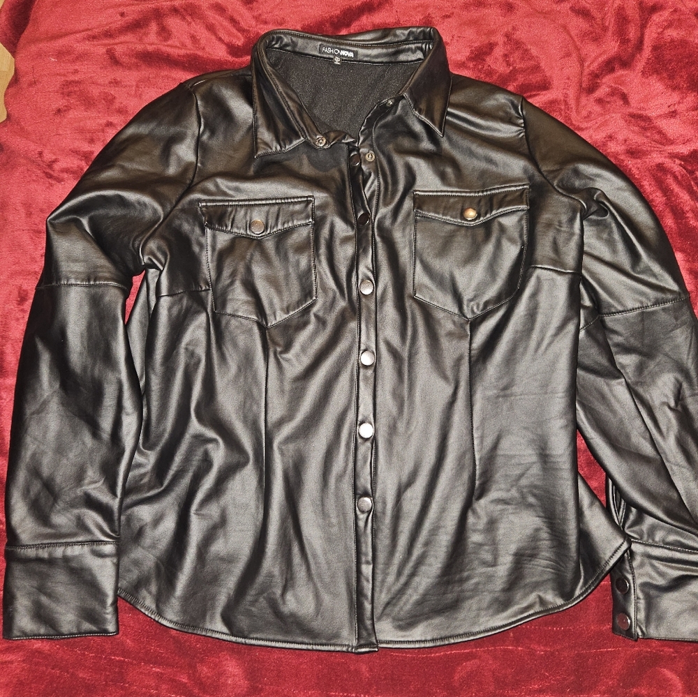 Faux leather button down shirt  - size 2XL